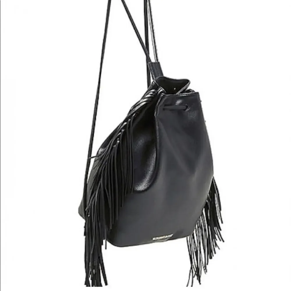 Y2k Victoria’s Secret Black Faux Leather Drawstring Tassel Backpack - Picture 2 of 12